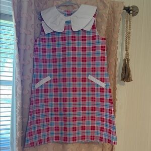 Plaid Sleeveless Kids Dress with Peter Pan Collar